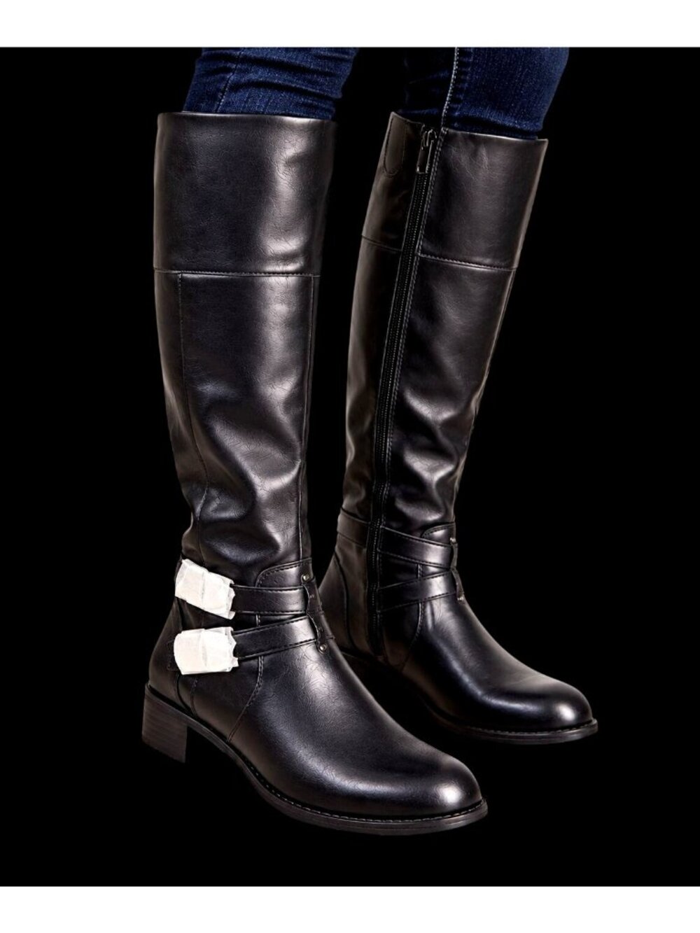 Boots Tall Black NWT Riding Buckle Arizona Jean Co Knee High Shoe Women Size 7.5